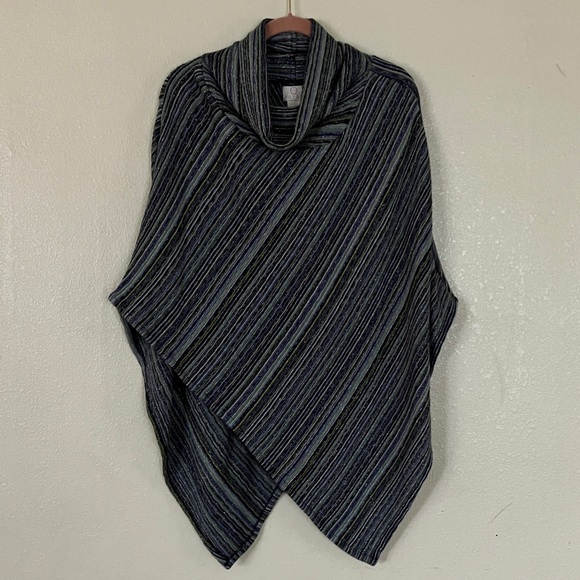 Hot in Hollywood Knit Striped Cowl Neck Poncho, OS - Picture 1 of 5